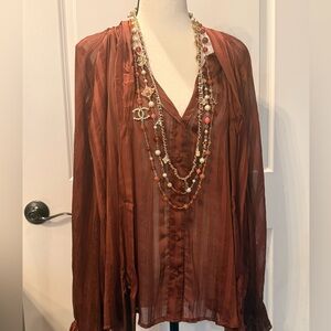 ZARA Elegant Rust Sheer Blouse Necklaces sold separately !!